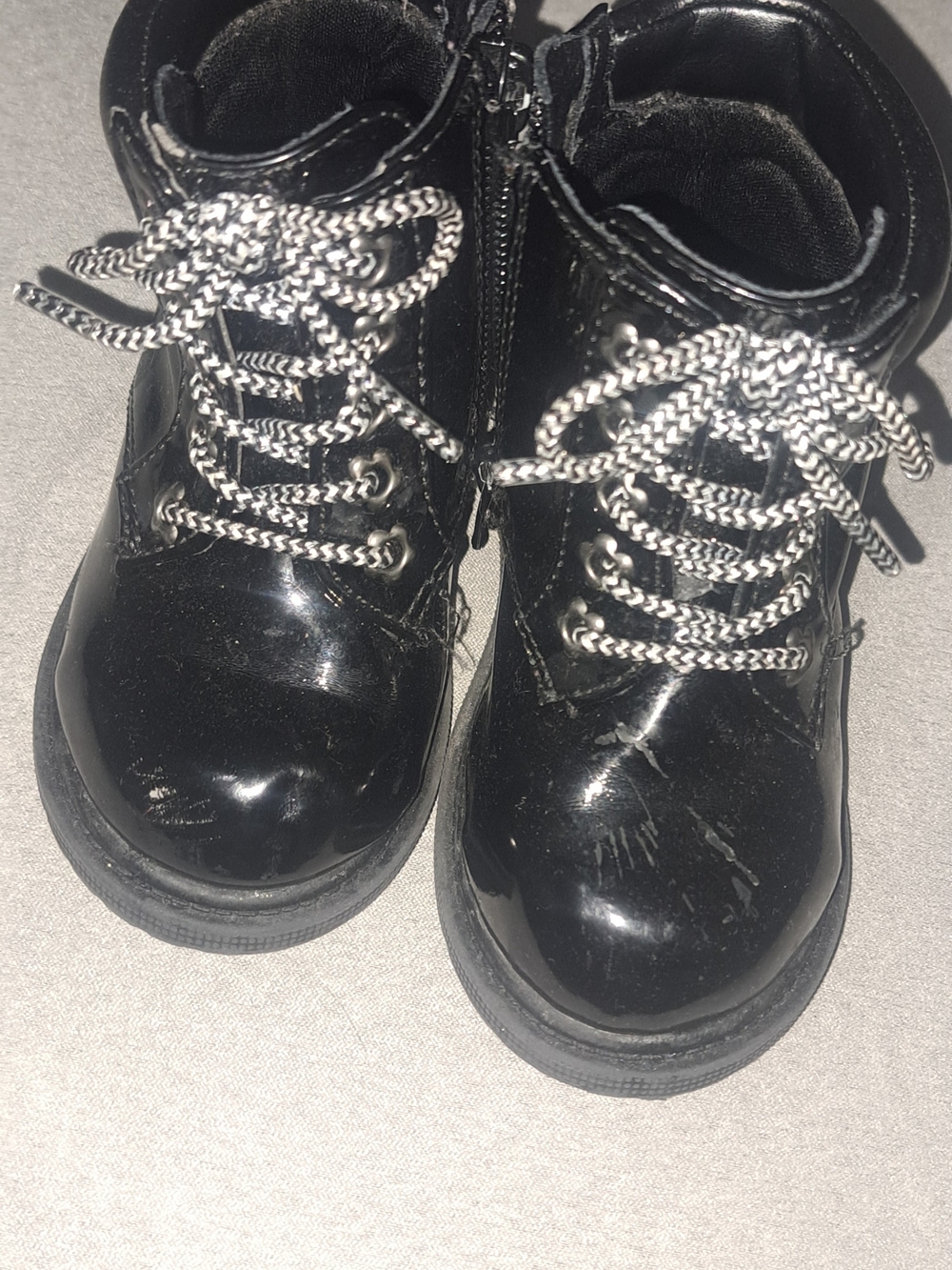 Kids Black Patent Lace-Up Boots 5
